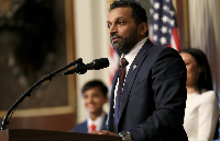 Kash Patel speaks after being sworn in as FBI director by U.S. Attorney General Pam Bondi