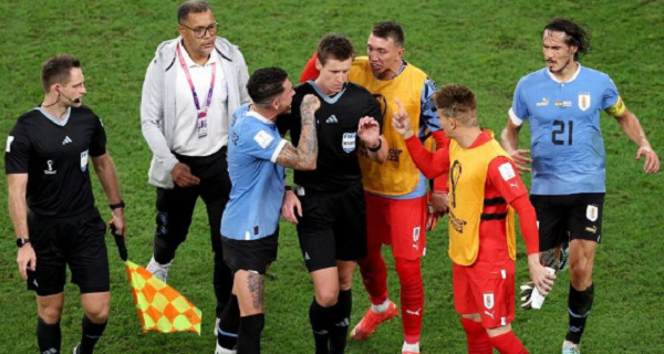 Uruguayan players for harassing referees after Ghana game