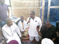 Parliamentary candidate for Subin Constituency, Obiri Yeboah ( holding a microphone)