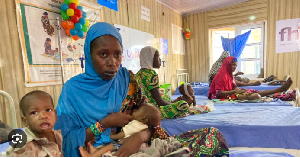 Malnourished children receive treatment at the Intersos facility in Maiduguri, northeastern, Nigeria