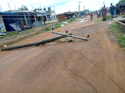 A fallen electricity pole