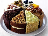 Assorted slices of cake.