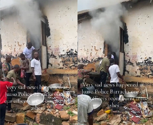 Screenshot from X video showing residents attempting to prevent fire outbreak