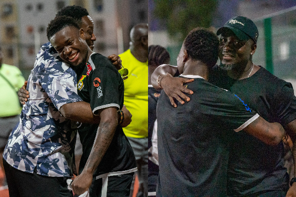 A photo of Stephen Appiah and Asamoah Gyan at the Black Stars training grounds