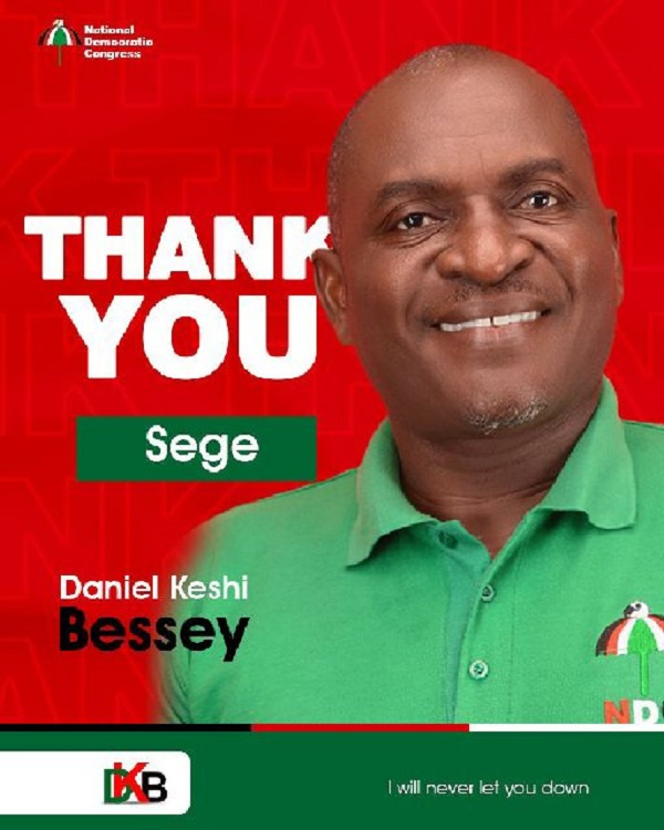 Daniel Keshi Bessey expresses his gratitude to the people of Sege Constituency