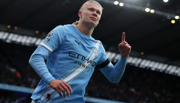 Erling Haaland celebrates scoring Manchester City's second goal
