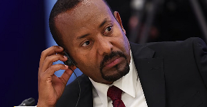 Ethiopian Prime Minister Abiy Ahmed Ali attends a session at the World Atomic Week forum