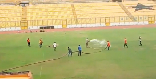 Watch as officials ‘water’ of Baba Yara Stadium pitch ahead of Ghana’s game against Angola