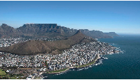 Aerial view of Sea Point and Bantry Bay coastline in Cape Town, South Africa.