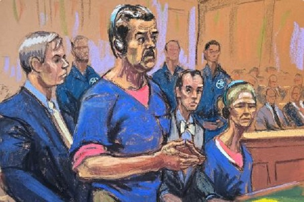 A cartoon depiction of Venezuelan President Nicolás Maduro in court