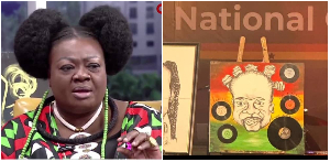 Sharon Dede Padiki with the painting she drew at the event