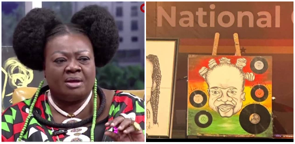 Sharon Dede Padiki with the painting she drew at the event