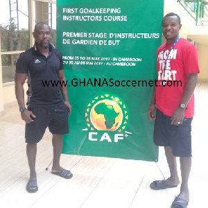 Richard Kingson (right) and Cudjoe Addo at CAF's first goalkeeping instructors course.