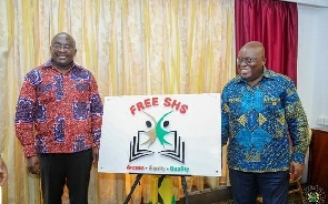 Vice President Mahamudu Bawumia (left) and President Akufo-Addo (right) during Free SHS launch