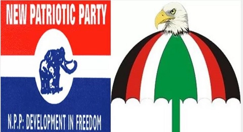 Logo of the New Patriotic Party on the left and that of National Democratic Congress on the right