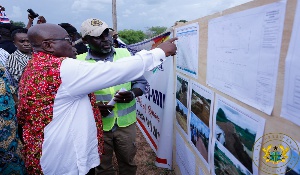 President Akufo-Addo inspecting on-going works at 1-village-1-dam project site in Bongo
