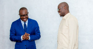 Dr Cassiel Ato Forson (Right) meets with EBID President, Dr George Donkor (Left)