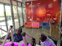 NHIA Board Chair, Professor Yaw Adu-Gyamfi in the studios of Orange FM in Kumasi