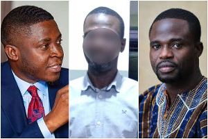 Edem Agbana (L) and Manasseh Azure (R) have called out the police over the detention of Amadotor (M)