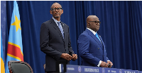 Rwanda's President Paul Kagame (L) and DRC President Felix Tshisekedi, Washington, US, 4 Dec. 2025