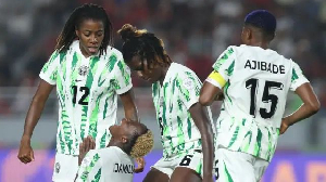 Players of Nigeria celebrating a goal