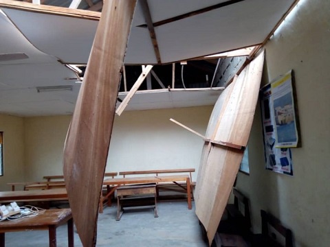 The roof of a school in Okorase community destroyed by the rain