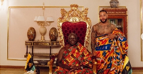 Atletico Madrid striker, Memphis Depay during his visit to Otumfuo in 2023