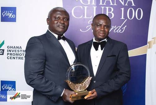 Board chairman, Dr. Victor Antwi (left) and Abdul Rauf Ibrahim of MRB displaying the award