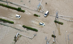 Cars were left abandoned in the streets of Oamishirasato, in Chiba