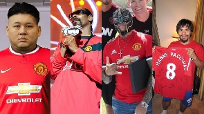 A photogrid of 4 celebrities who support Manchester United
