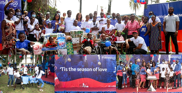 AirtelTigo staff with the children at the Nsawam Orthopedic Training Centre