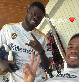 Thomas Partey (L) with teammate Gabriel (R) in Spain