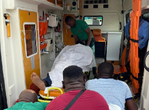 A photo of when Hawa Koomson's son was being transported to the 37 Hospital