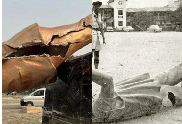 Destroyed statues of former Presidents Nana Addo Dankwa Akufo-Addo and Dr Kwame Nkrumah