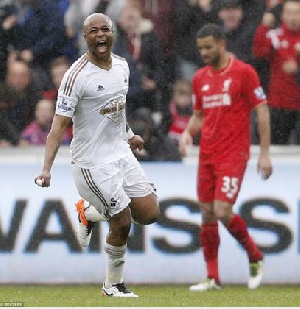 Andre Ayew struck a double to down Liverpool