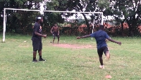Sulley Muntari training players how to score