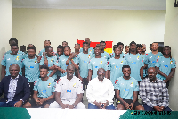 Dr Bawumia in a group photo with players and officials of the Black Stars