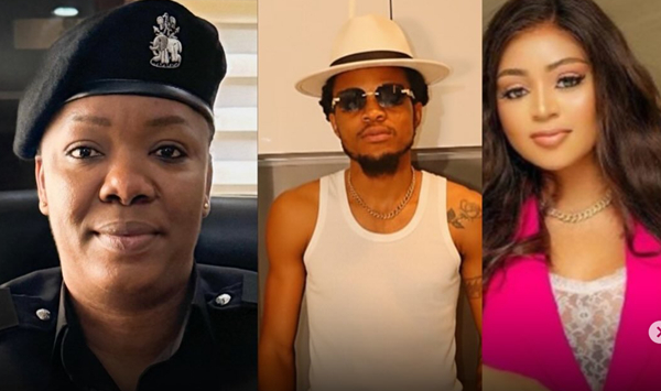 Lagos police spokesperson SP Abimbola Adebisi (L), Sammy Daniels (M) and Regina Daniels (L)