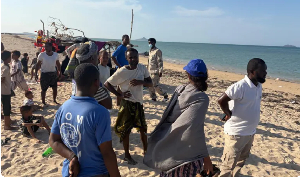 Yemen Refugees speak with International Org. of Migration staff after fleeing fighting in Yemen