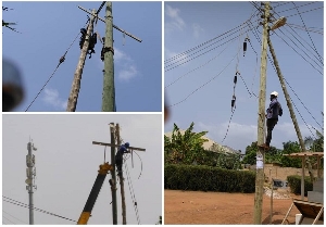 ECG official repairing its pole GhanaWeb reported on February 12, 2024