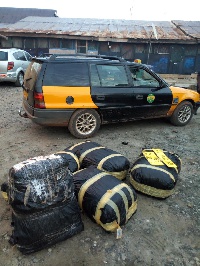 The vehicle that had the five wrapped sacks of plant substance suspected to be Indian hemp