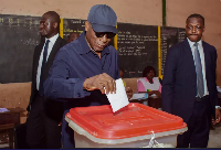 Benin President Patrice Talon votes at a polling station in Cotonou on January 11, 2026