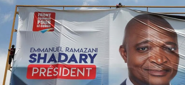 Presidential candidate Emmanuel Ramazani Shadary is displayed in Kinshasa, DRC