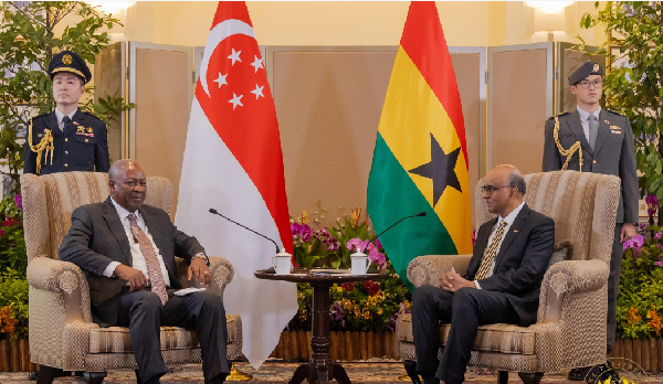 President John Mahama in a bilateral meeting with Singaporean President Tharman Shanmugaratnam