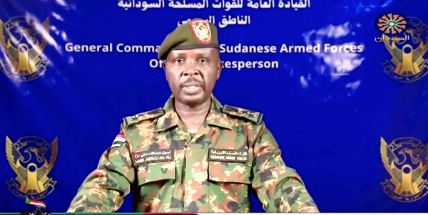 A Sudanese army spokesperson gives a statement on Sudan TV