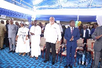 From right: Apostle Eric Kwabena Nyamekye, former President Rawlings, CEO Jospong Group of Companies
