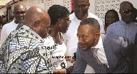 President Akufo-Addo (left) being welcomed by Prophet Owusu Bempah to his church in Accra.