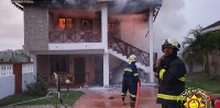 The two-bedroom house on fire