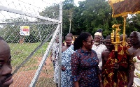 Communication Minister Ursula Owusu-Ekuful with the chief of Amantia during the inauguration