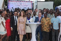 The UK envoy Jon Benjamin with guests at the birthday party